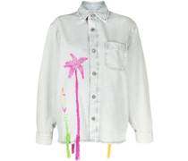 Jeansjacke mit Palmenstickerei