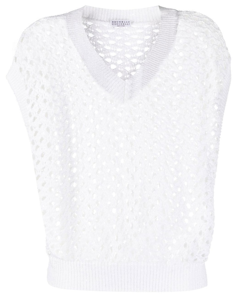 Brunello Cucinelli Damen Pullunder mit Lochstrickmuster