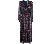 Langes Annabel Seidenkleid mit Blumen-Print