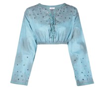 Cropped-Bluse mit Blumenstickerei