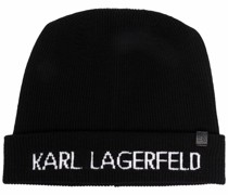 Strickmütze mit Logo-Print