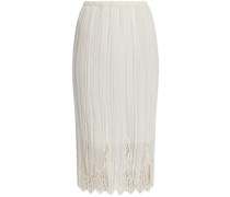 lace-panel pleated midi skirt
