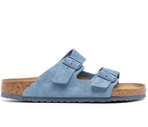 buckled open toe suede slippers