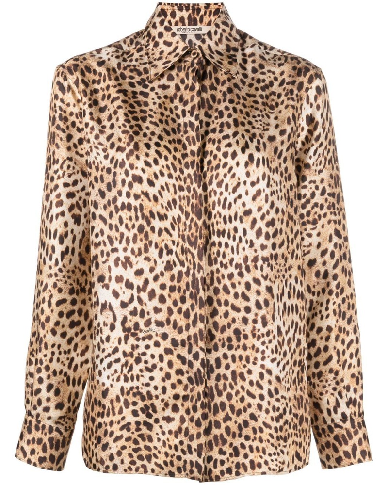 Roberto Cavalli Damen Seidenhemd mit Leoparden-Print