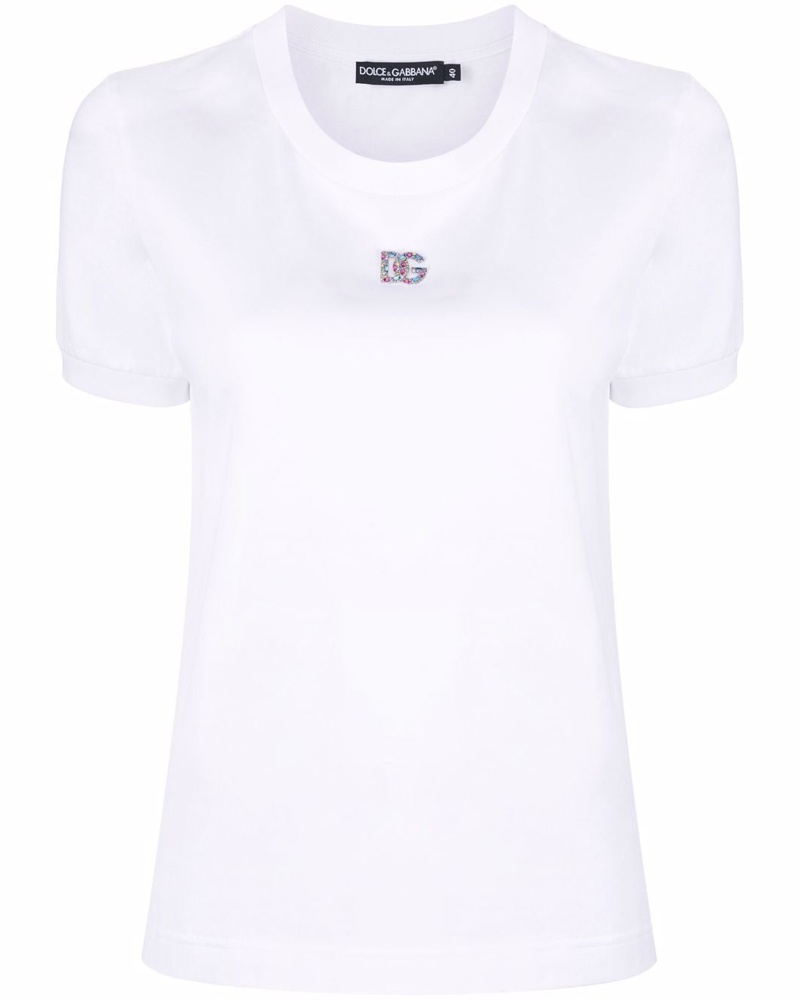 Dolce & Gabbana Damen T-Shirt mit Logo-Schild