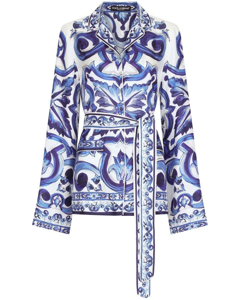 Dolce & Gabbana Damen Seidenhemd mit Majolica-Print