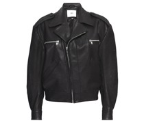 notched-lapels leather jacket