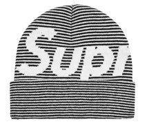 Gestreifte Beanie mit Logo