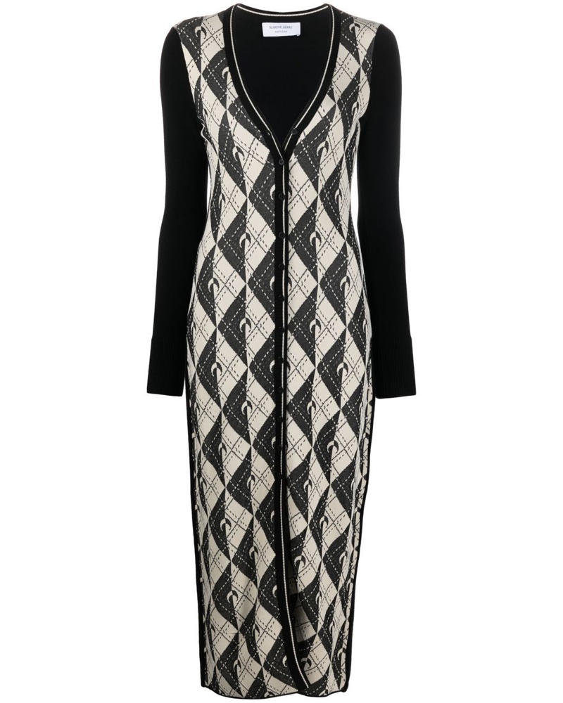 Marine Serre Damen Royal Moon Carreaux Strickkleid