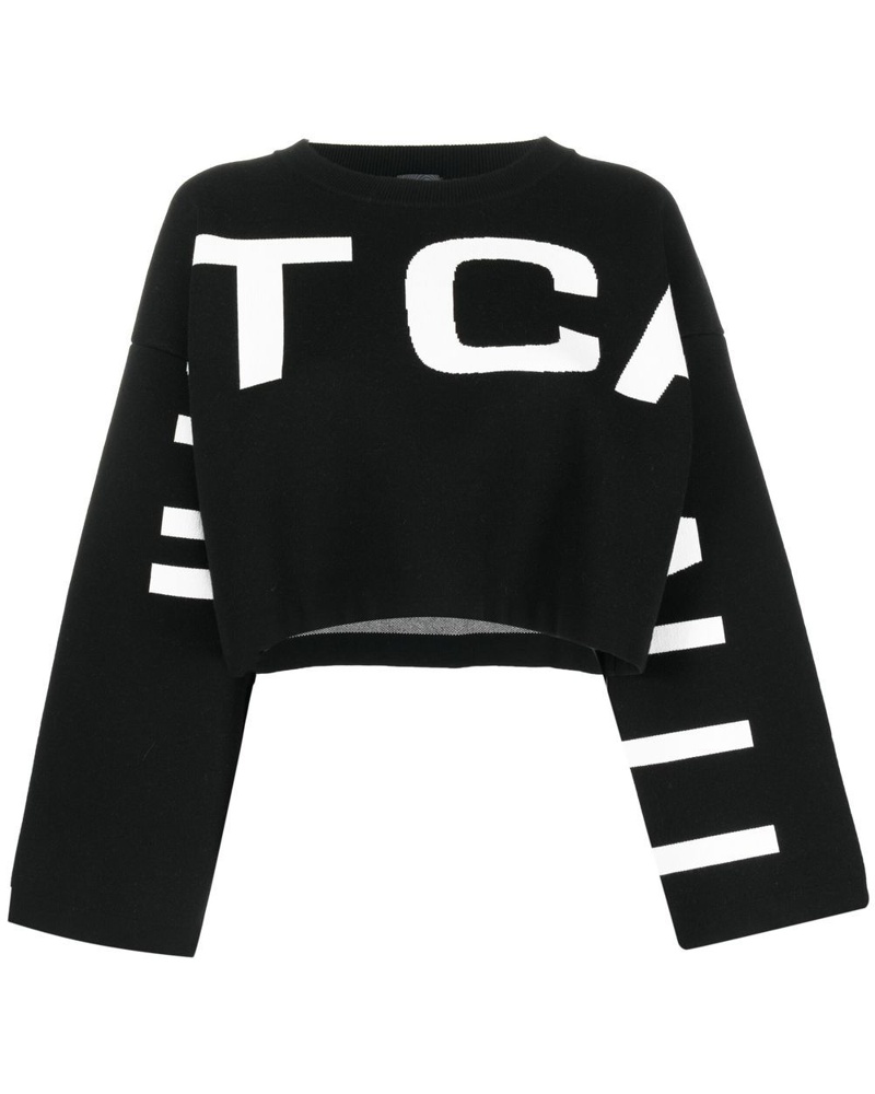 Just Cavalli Damen Kastiger Pullover mit Intarsien-Logo