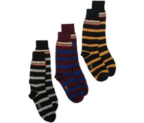 3er-Set gestreifte Socken