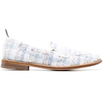 check tweed penny loafers