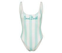 logo-embroidered striped swimsuit