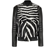 zebra-print panel leather jacket