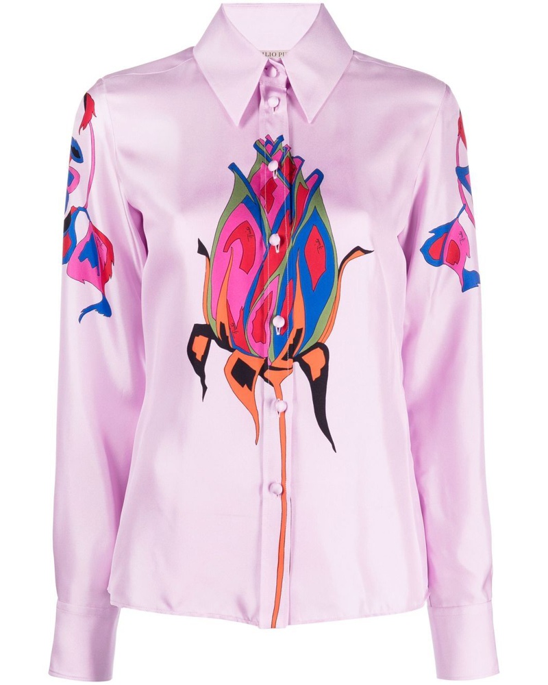 Emilio Pucci Damen Seidenhemd mit Rosa-Print
