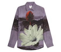graphic-print button-up shirt