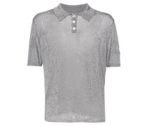 metallic pointelle-knit polo shirt