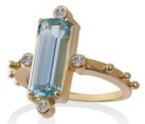 18kt Goldring mit Aquamarin und Diamanten