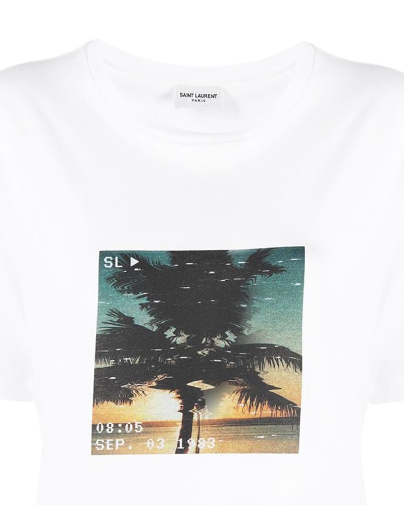 Saint Laurent Damen T-Shirt mit Palmen-Print