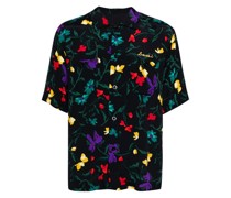 embroidered-logo floral-print shirt