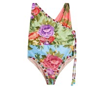 floral-print draped swimsuit