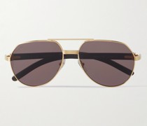 Aviator-Style Gold-Tone and Horn Sunglasses