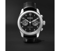 ALT1-C Polished Black Automatic Chronograph 43mm Stainless Steel and Alligator Watch, Ref. No. ALT1-C-P-BK-R-S