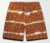 Rong Shorts aus einer Baumwollmischung mit Besätzen aus Mesh, geradem Bein, Leopardenprint und Fischgratmuster