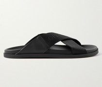 G Plage Sandalen aus Leder und Webband mit Logomotiv