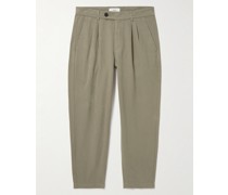 Schmal zulaufende verkürzte Hose aus Biobaumwoll-Twill in Stückfärbung