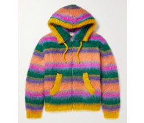 Oversized Padded Striped Mohair-Blend Zip-Up Hoodie