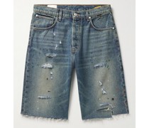 Gerade geschnittene Jeansshorts mit Farbklecksen in Distressed-Optik