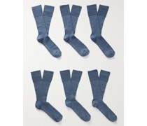 Set aus sechs Paar Socken aus einer Baumwollmischung in Rippstrick