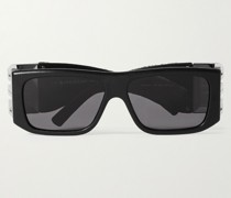 4G Sonnenbrille mit eckigem Rahmen aus Azetat und Leder mit silberfarbenen Details