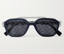 Sonnenbrille mit D-Rahmen aus Azetat und silberfarbenen Details