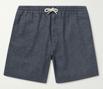 Chambray-Shorts mit geradem Bein und Kordelzug