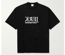 T-Shirt aus Baumwoll-Jersey mit Logostickerei in Distressed-Optik