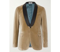 Shawl-Collar Satin-Trimmed Cotton and Silk-Blend Velvet Tuxedo Jacket