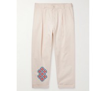 Sukkar gerade geschnittene Bundfaltenhose aus Baumwoll-Twill
