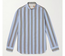 Grandad-Collar Striped Cotton and Lyocell-Blend Shirt