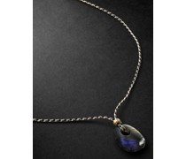 Anhängerkette aus Kordel mit Details aus Gold und Labradorit