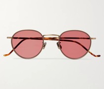 Sonnenbrille mit rundem Rahmen aus goldfarbenem Titan und Azetat in Schildpattoptik