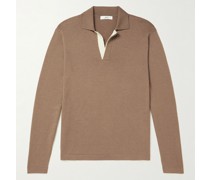 Zweifarbiger Pullover aus Merinowolle mit Polokragen