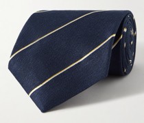 Gestreifte Krawatte aus Twill aus einer Leinen-Maulbeerseidenmischung, 9 cm