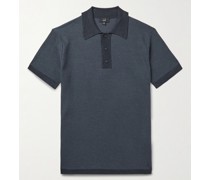 Logo-Appliquéd Honeycomb-Knit Wool and Silk-Blend Polo Shirt