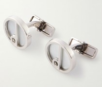 Logo-Detailed Silver-Tone Mother-of-Pearl Cufflinks