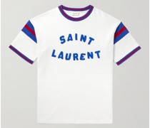 Schmal geschnittenes T-Shirt aus Jersey aus einer Baumwollmischung mit Streifen und Logoapplikation