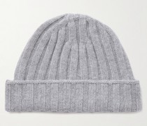 Beanie aus Kaschmir in Rippstrick