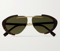 Oval-Frame Gold-Tone and Tortoiseshell Acetate Sunglasses