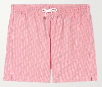Straight-Leg Short-Length Striped Seersucker Swim Shorts